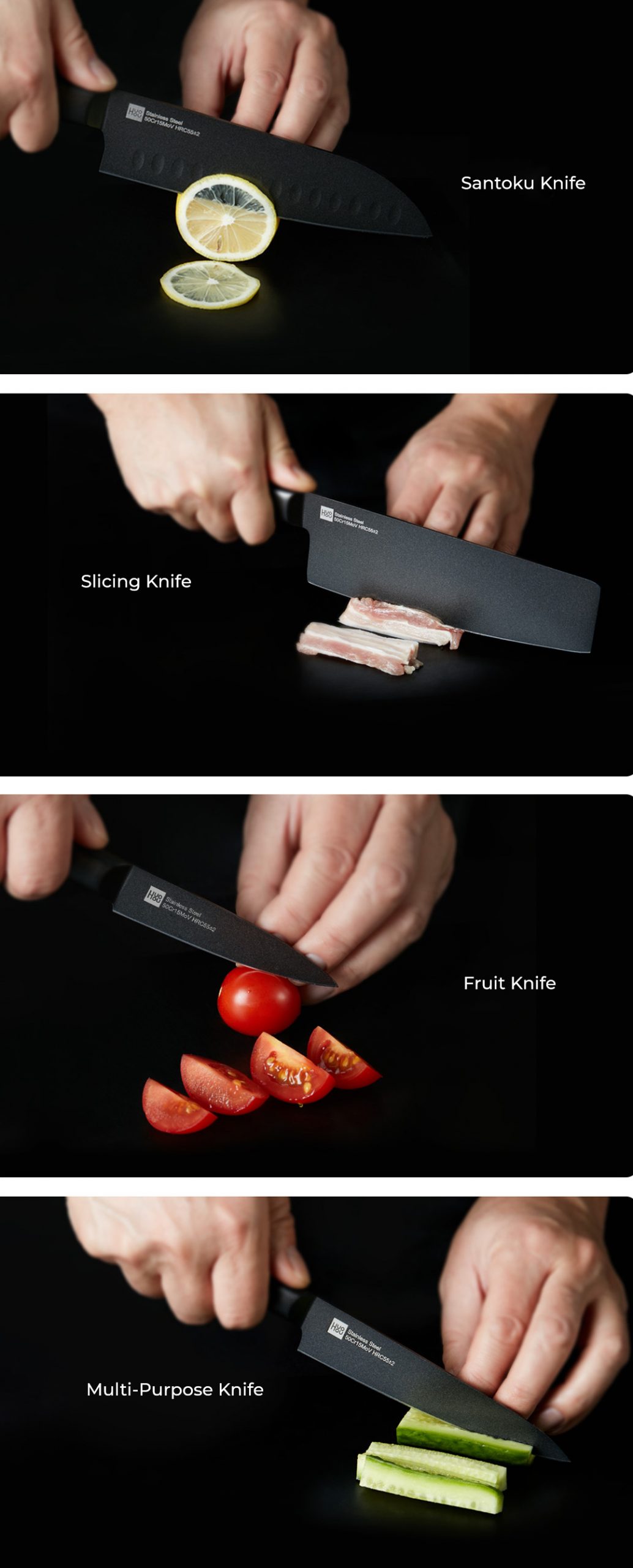 Huohou Non-Stick Stainless Steel Kitchen Knife Combo